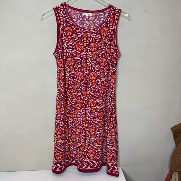 Max Studio Red Pink Printed Stretch Shift Dress Sz small - Picture 1 of 7